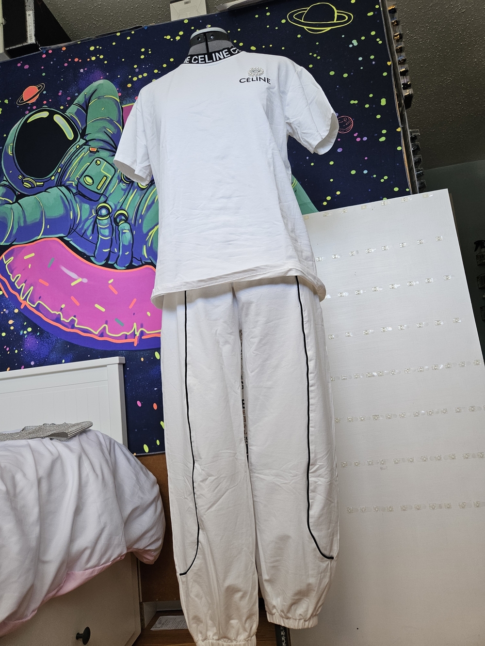 CELINE White Logo Tee and Matching Track Pants Set - Picture 4 of 9